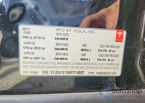 2017 Tesla Model S from USA, damaged, VIN 5YJSA1E19HF215807